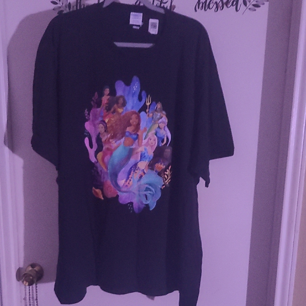 Black T-Shirt with Colorful Mermaid Print
